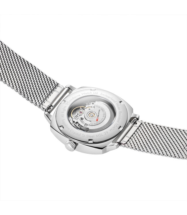 Mondaine Cushion Automatic horloge - zilverkleurige kast - zilverkleurige mesh band - 39 mm