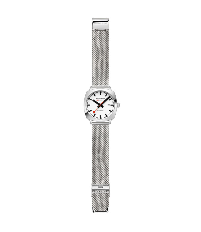 Mondaine Cushion Automatic horloge - zilverkleurige kast - zilverkleurige mesh band - 39 mm