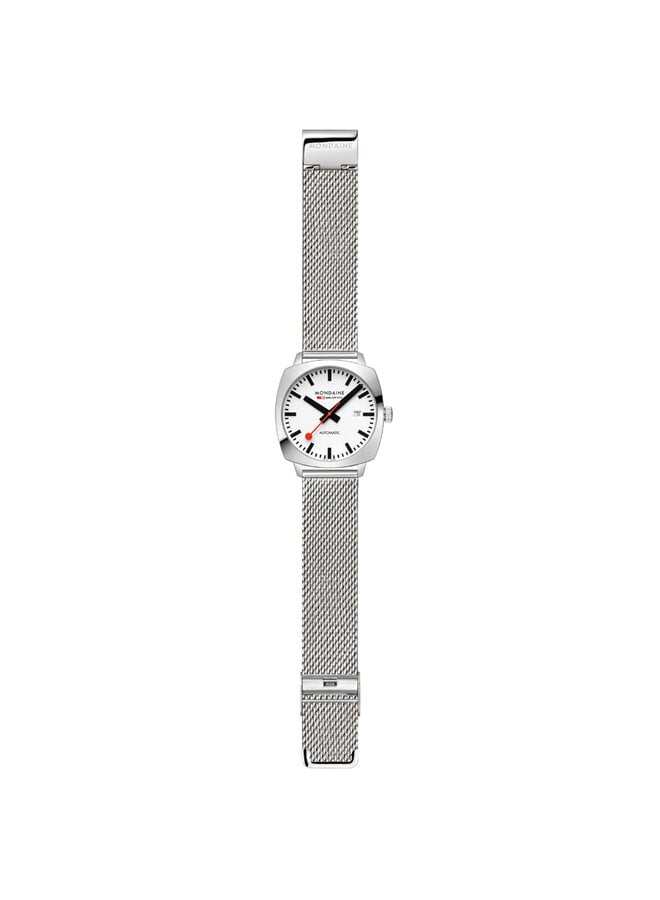 Mondaine Cushion Automatic horloge - zilverkleurige kast - zilverkleurige mesh band - 39 mm