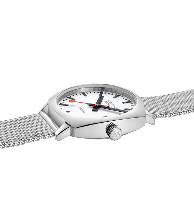 Mondaine Cushion Automatic horloge - zilverkleurige kast - zilverkleurige mesh band - 39 mm