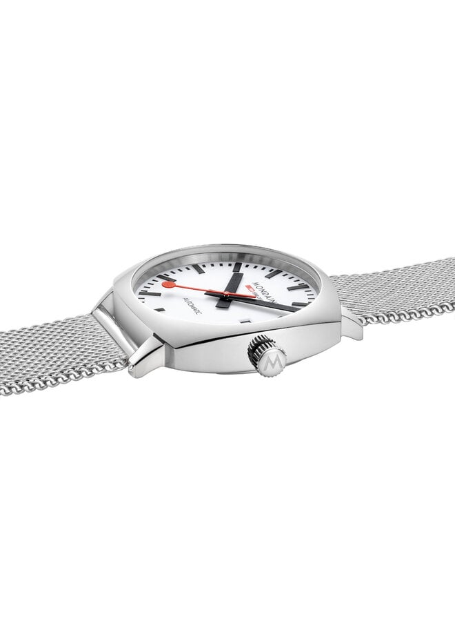 Mondaine Cushion Automatic horloge - zilverkleurige kast - zilverkleurige mesh band - 39 mm