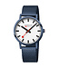 Mondaine Classic horloge - zilverkleurige kast - blauw leren band - 40 mm