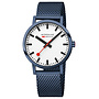 Mondaine Classic horloge - zilverkleurige kast - blauw leren band - 40 mm