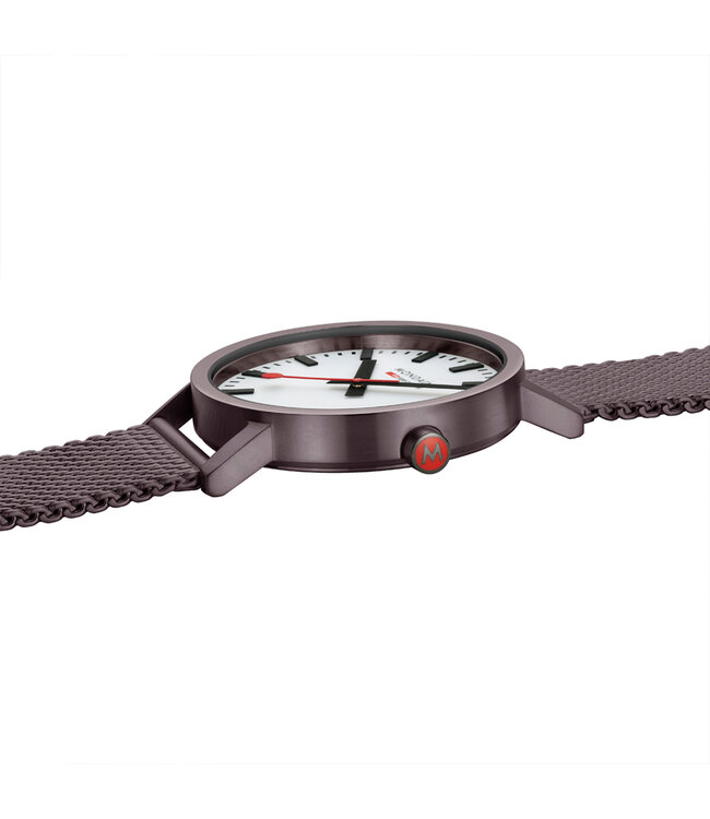 Mondaine Classic horloge - zilverkleurige kast - bruin leren band - 40 mm