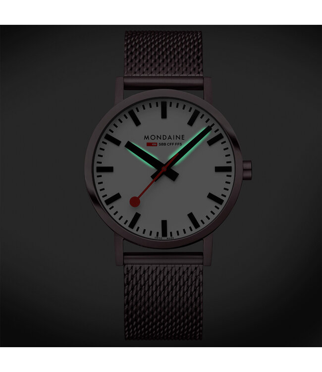 Mondaine Classic horloge - zilverkleurige kast - bruin leren band - 40 mm