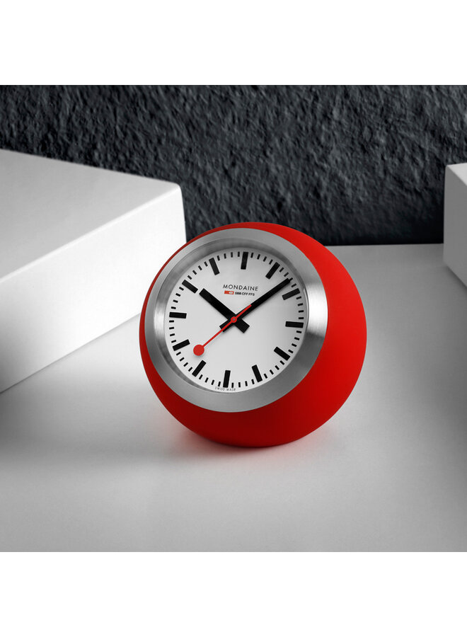 Mondaine Globe bureauklok - rood - 60 mm - bolvormig design