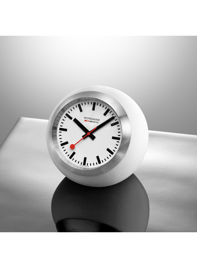 Mondaine Globe bureauklok - wit - 60 mm - bolvormig design
