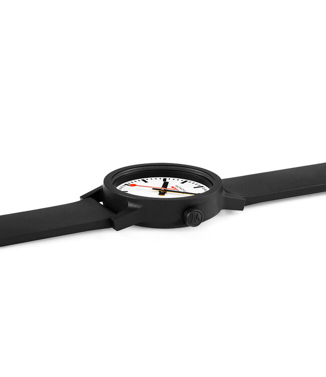 Mondaine Essence horloge - zwarte kast - zwart rubberen band - 32 mm