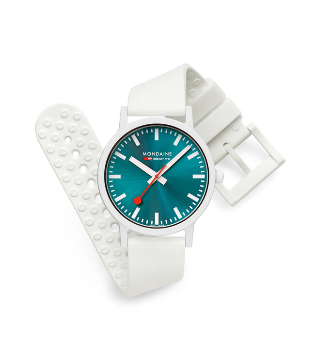 Mondaine Essence Teal Limited Edition horloge - biobased kast - wit/teal - 41 mm