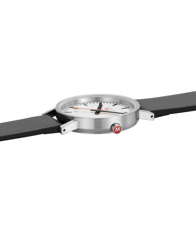 Mondaine Classic horloge - zilverkleurige kast - zwart leren band - 36 mm