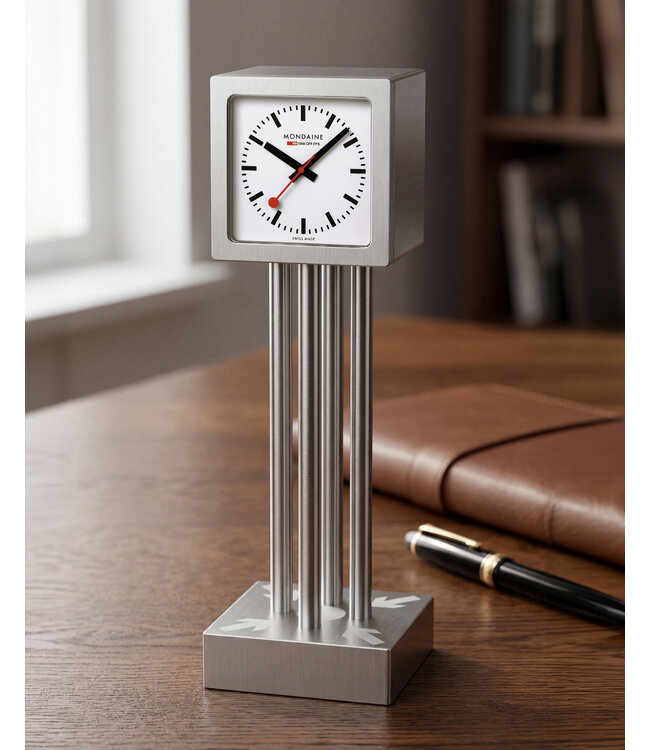 Mondaine Zurich Meeting Point bureauklok – zilverkleurig