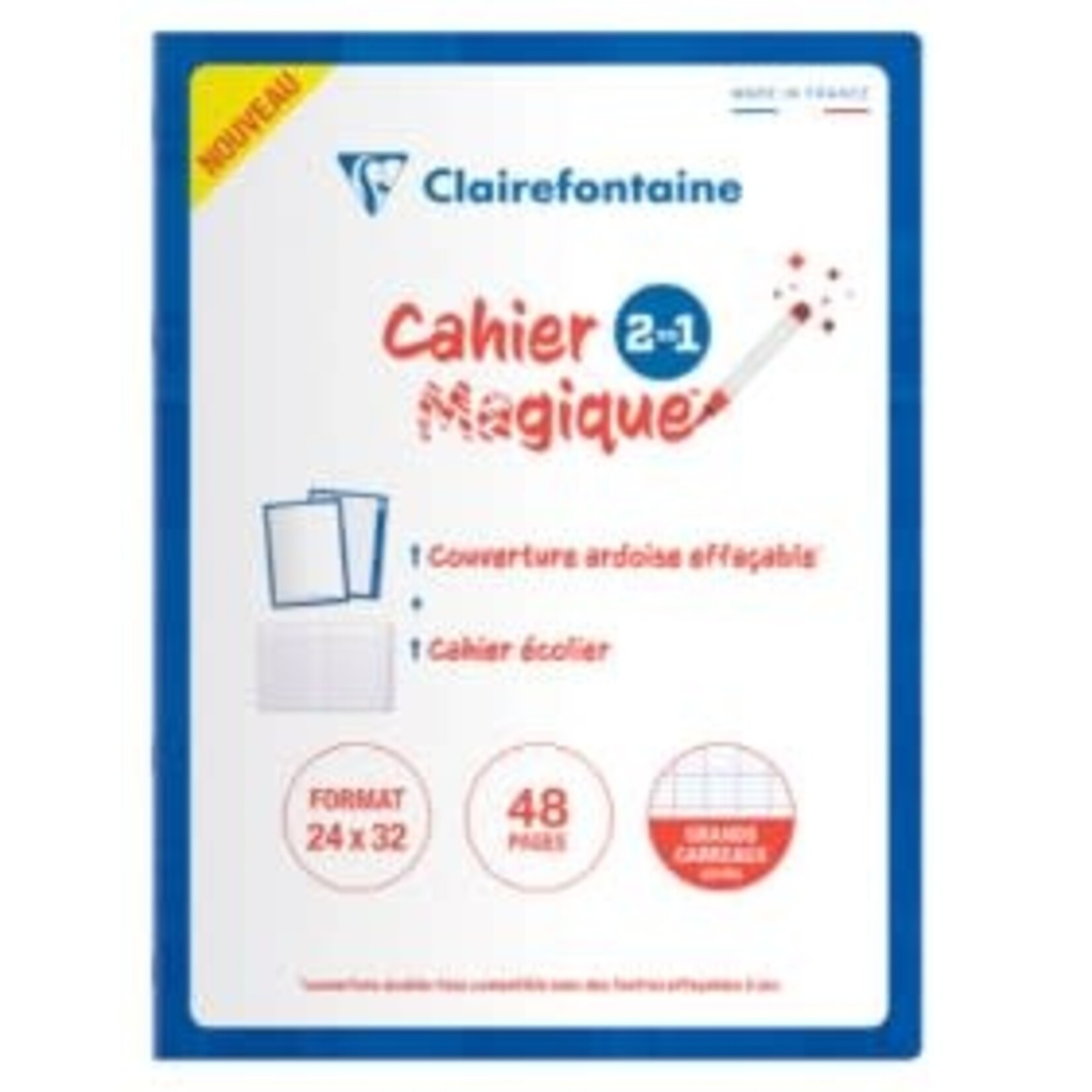 Cahier Magique couverture ardoise double-face effaçable piqué 24x32cm 48 pages grands carreaux (Seyès tricolore)