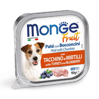 Monge Natural Superpremium Aliment pour chiens - Pâtée avec Morceaux de Dinde Fraîche et Myrtilles