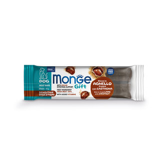 Monge Gift Snacks para Perros - Tira de Carne Digestión Sensible Adulto Cordero con Castaña