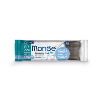 Monge Gift Snacks para perros - Tira de carne para cachorros y jóvenes de cerdo con leche
