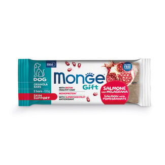 Monge Gift Snacks para perros - Barrita de granola Piel Sensible Adulto Salmón con Granada