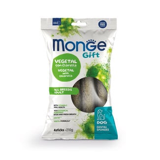 Monge Gift Snacks para Perros - Esponjas Dentales Adulto Vegetal con Clorella y Menta