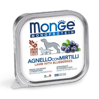Monge Natural Superpremium Dog Food - Monoprotein Pâté 100% Lamb with Blueberries - 150g