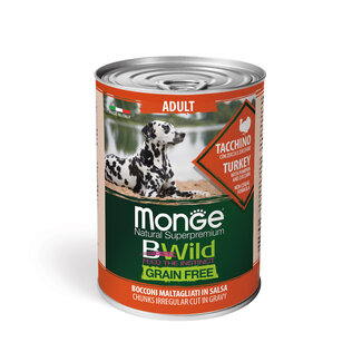 Monge Bwild Hundefutter - Getreidefrei Adult Stücke Pute in Soße mit Kürbis und Zucchini