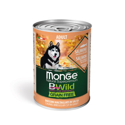 Alimento para Perros - Adulto sin Cereales Trozos de Salmón en Salsa con Calabaza y Calabacín