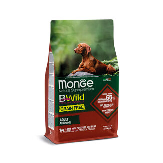 Monge Bwild Dog Kibble - Grain-Free Adult Lamb with Potatoes and Peas - 2.5 kg