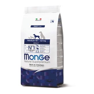 Monge Natural Superpremium Croquettes pour chiens - Adulte de taille moyenne Riche en Poulet - 3 kg
