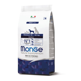Monge Natural Superpremium Croquettes pour chiens - Senior de taille moyenne Riches en poulet - 3 kg
