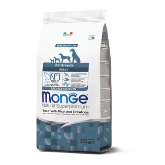 Monge Natural Superpremium Dog Food - Monoprotein Adult Trout with Rice and Potatoes - 15 kg