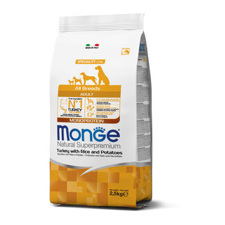 Monge Natural Superpremium Croquettes pour chiens - Monoprotéine Adulte Dinde avec Riz et Pommes de terre - 2,5 kg