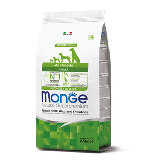 Monge Natural Superpremium Croquettes pour chiens - Monoprotéine Adulte Lapin avec Riz et Pommes de terre - 15 kg