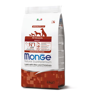 Monge Natural Superpremium Hondenbrokken - Monoproteïne Adult Lamsvlees met Rijst en Aardappelen - 2,5 kg