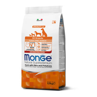 Monge Natural Superpremium Pienso para perros - Monoproteína Cachorro & Junior Pato con Arroz y Patatas - 15 kg