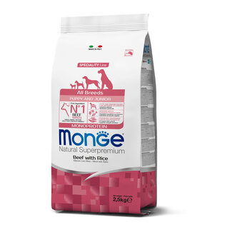 Monge Natural Superpremium Croquettes pour chiens - Monoprotéine Chiot & Junior Bœuf avec Riz - 2,5 kg