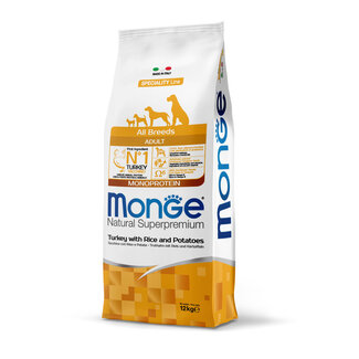 Monge Natural Superpremium Croquettes pour chiens - Monoprotéine Adulte Dinde avec Riz et Pommes de terre - 12 kg
