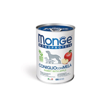 Monge Natural Superpremium Hondenvoer - Monoproteïne Paté 100% Konijn met Appel - 400gr