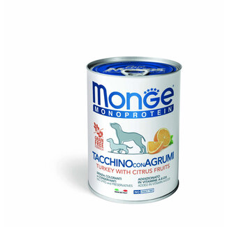 Monge Natural Superpremium Dog Food - Monoprotein Pâté 100% Turkey with Citrus Fruits - 400g