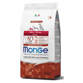 Monge Natural Superpremium Dog Kibble – Monoprotein Mini Adult Lamb with Rice and Potatoes - 15 kg
