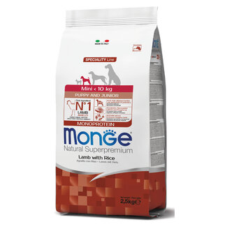 Monge Natural Superpremium Pienso para perros - Monoproteína Mini Cachorro y Junior Cordero con Arroz - 2,5 kg