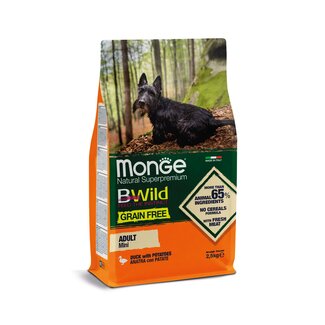 Monge Bwild Dry Dog Food - Grain-Free Mini Adult Duck with Potatoes - 2.5 kg
