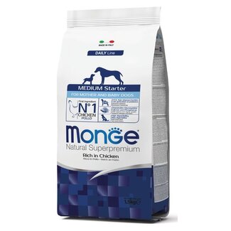 Monge Natural Superpremium Pienso para Perros - Iniciador Mediano para Madre y Cachorros Rico en Pollo - 15 kg