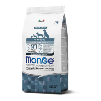 Monge Natural Superpremium WEEKACTIE!!! Hondenbrokken - Monoproteïne Puppy & Junior Forel met Rijst en Aardappelen - 15 kg - 30% korting!!! Alleen met kortingscode!!!