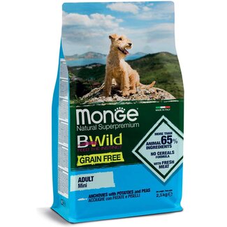Monge Bwild Hundefutter - Getreidefrei Mini Adult Sardellen mit Kartoffeln und Erbsen - 2,5 kg