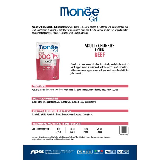 Alimento para perros - Monge Grill - Rico en carne de vacuno