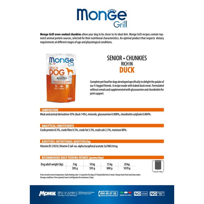 Hondenvoer - Monge Grill - Senior - Rijk aan eend