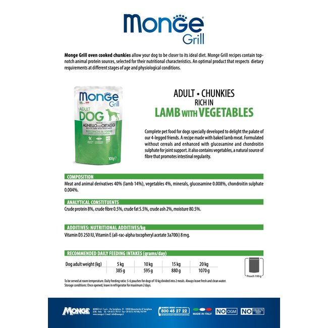Dog Food - Monge Grill - Rich in Lamb with Vegetables