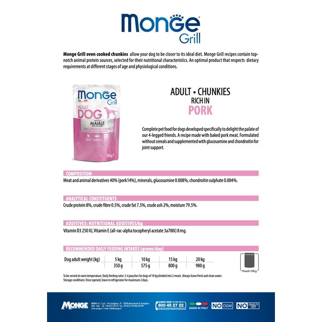 Dog Food - Monge Grill - Rich in Pork