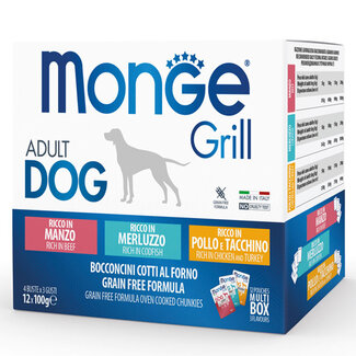 Monge Grill Hondenvoer - Monge Grill - Multipack 12 zakjes met 3 smaken