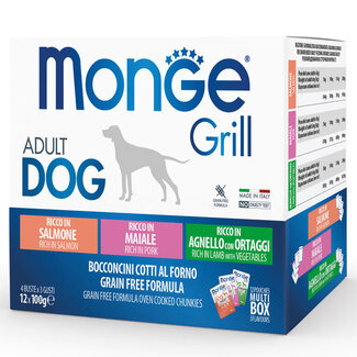 Monge Grill Hondenvoer - Monge Grill - Multipack 12 zakjes met 3 smaken