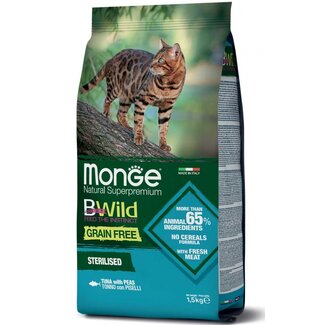 Monge Bwild Croquettes pour chats - Adultes - stérilisés au thon et aux petits pois - sans céréales - 1,5 kg