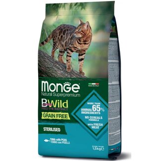 Monge Bwild Cat Kibble - Adult Sterilised - with Tuna and Peas - Grain-Free - 10 kg